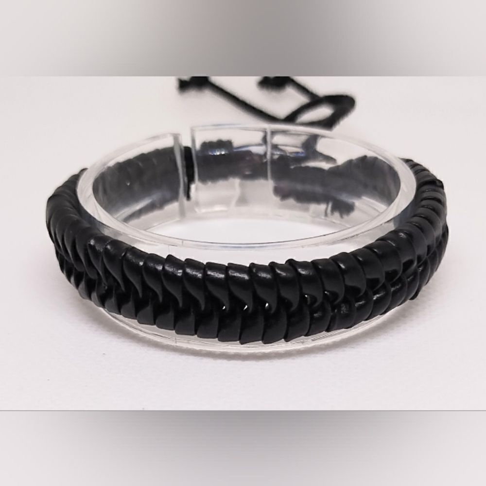 Men's‎ leather bracelet braided black new e18